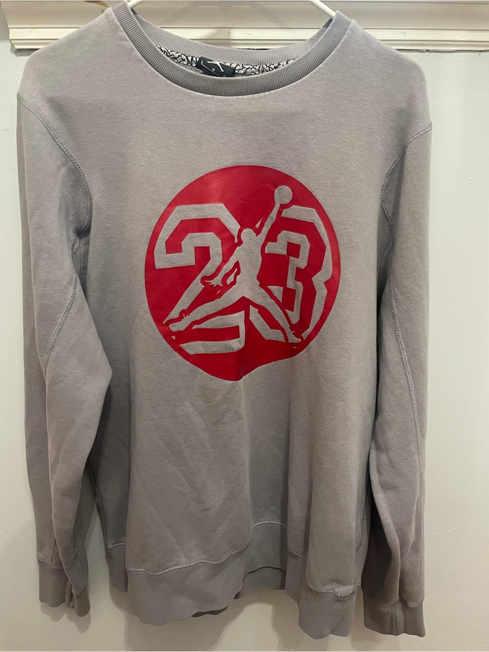 Jordan Light Gray Crewneck Sweatshirt with Red Jumpman